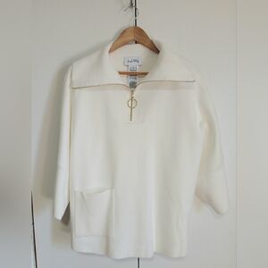 Joseph Ribkoff Vanilla Jacquard Zipped Collar Sweater L NWOT